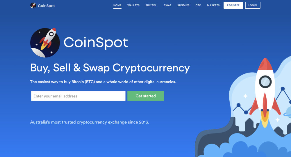 Screenshot of Coinspot home page