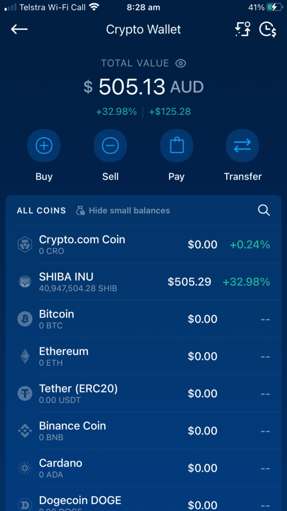 screenshot of the crypto com wallet