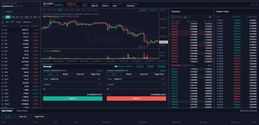 huobi advanced trading interface