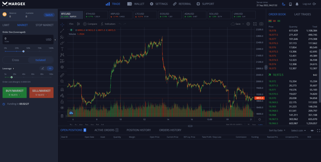 margex crypto trading interface