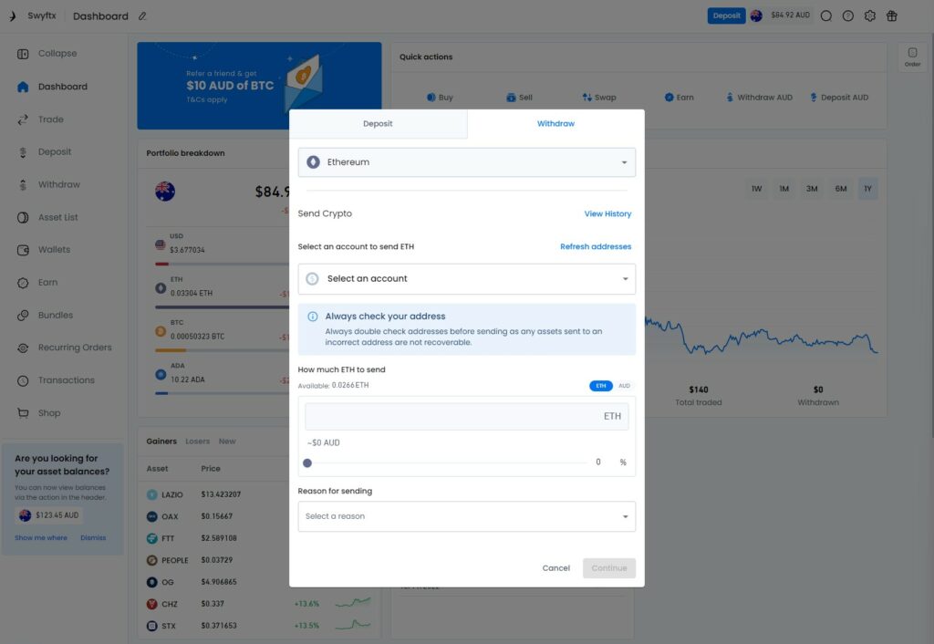 metamask select crypto to withdraw