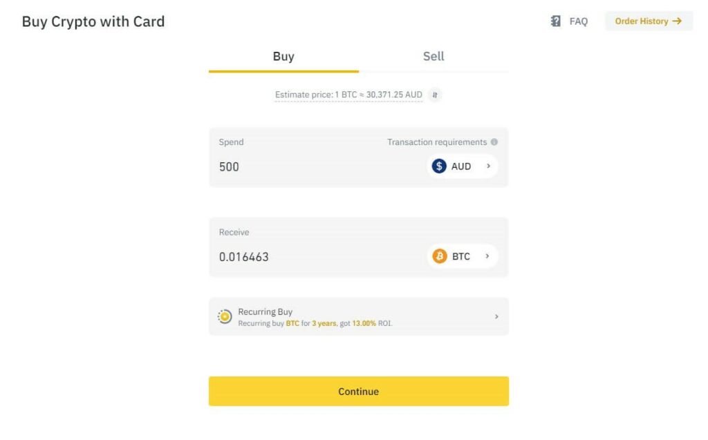 binance australia buying BTC with a credit card